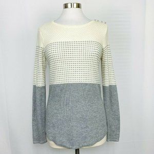 Charter Club Womens M Sweater White Gray Acrylic Wool Waffle Shoulder Buttons #O
